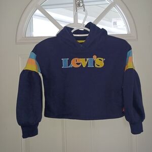 Levi's Navy Hoodie with Rainbow Logo and Stripe Accents Girls Size Small 8-10 Yr